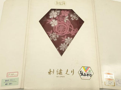 平和屋着物▼和装小物　半衿　まとめて5点　刺繍　花柄　花車　金糸　正絹　逸品　AABL5352ay
