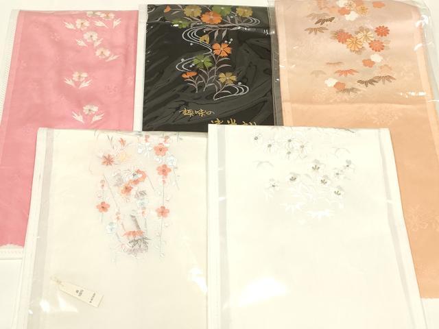 平和屋着物▼和装小物　半衿　まとめて5点　刺繍　花柄　松竹梅　金銀糸　正絹　逸品　AABL5353ay