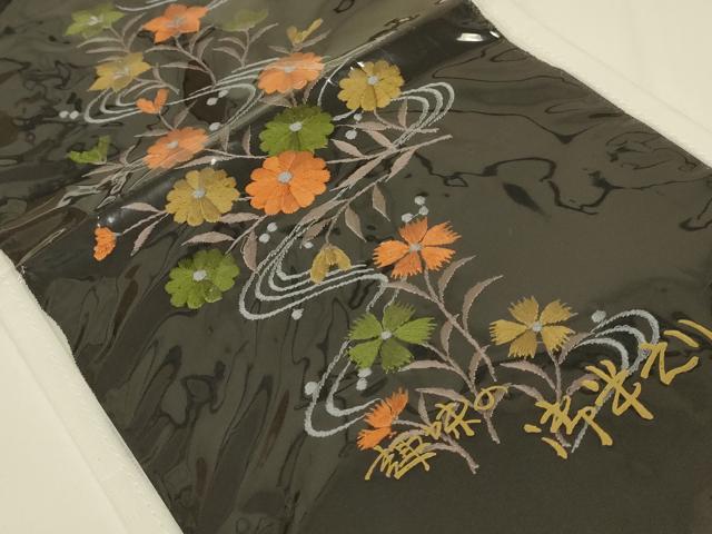 平和屋着物▼和装小物　半衿　まとめて5点　刺繍　花柄　松竹梅　金銀糸　正絹　逸品　AABL5353ay