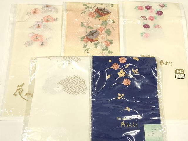平和屋着物▼和装小物　半衿　まとめて5点　刺繍　花柄　松竹梅　金銀糸　正絹あり　逸品　AABL5354ay