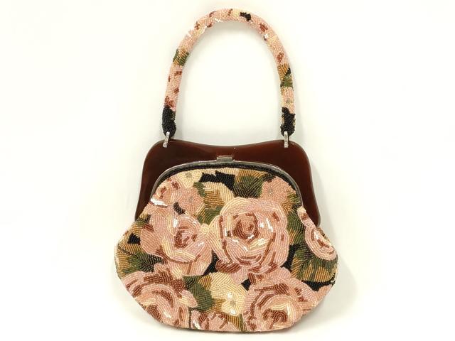 平和屋着物●和装小物　和装バッグ　ハンドバッグ　ビーズバッグ　花柄　逸品　AABL5367ay