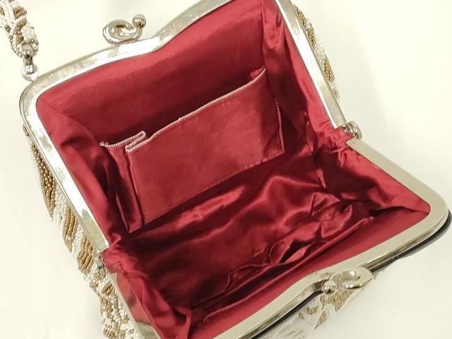 平和屋着物●和装小物　和装バッグ　ハンドバッグ　ビーズバッグ　がま口　網代　逸品　AABL5376ay