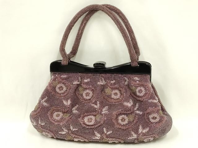 平和屋着物●和装小物　和装バッグ　ハンドバッグ　ビーズバッグ　花柄　逸品　AABL5379ay
