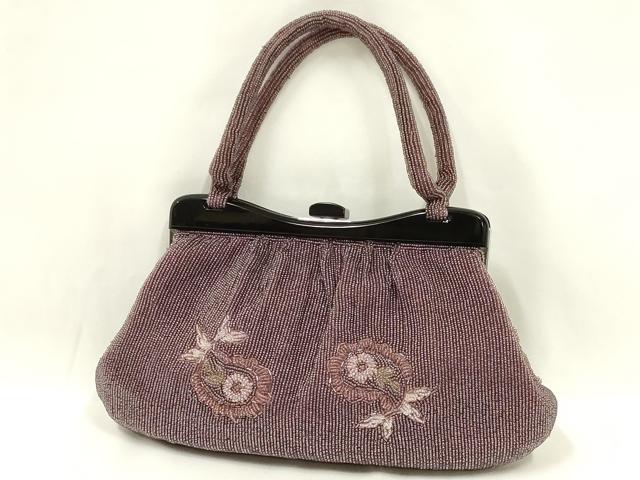 平和屋着物●和装小物　和装バッグ　ハンドバッグ　ビーズバッグ　花柄　逸品　AABL5379ay