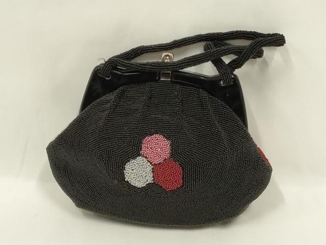 平和屋着物●和装小物　和装バッグ　ハンドバッグ　ビーズバッグ　亀甲繋ぎ　霞文　みよしや扱い　逸品　AABL5381ay