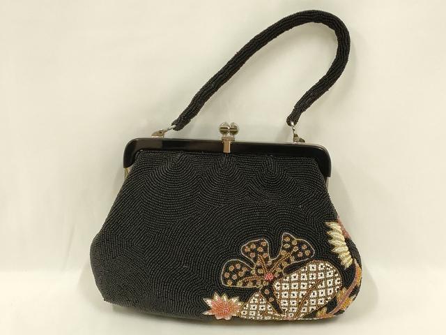 平和屋着物●和装小物　和装バッグ　ハンドバッグ　ビーズバッグ　花柄　逸品　AABL5387ay