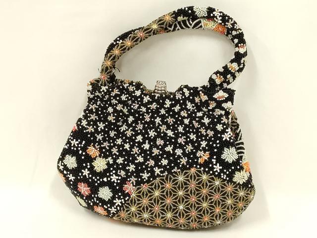 平和屋着物●和装小物　和装バッグ　ハンドバッグ　ビーズバッグ　手刺繍　切嵌吉祥文　逸品　AABL5388ay