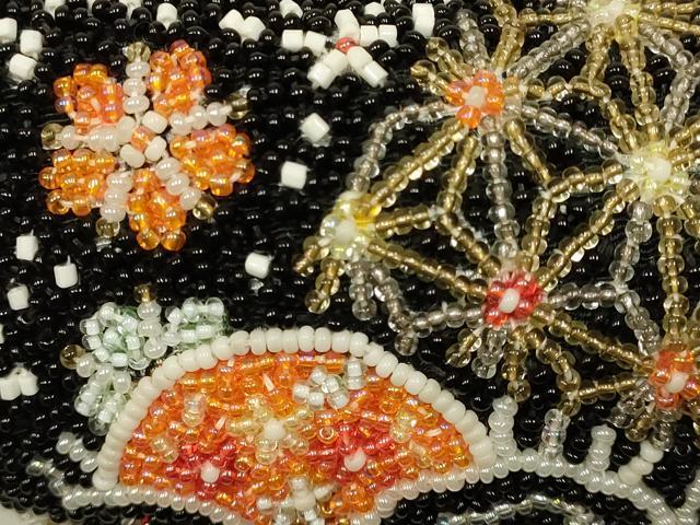 平和屋着物●和装小物　和装バッグ　ハンドバッグ　ビーズバッグ　手刺繍　切嵌吉祥文　逸品　AABL5388ay