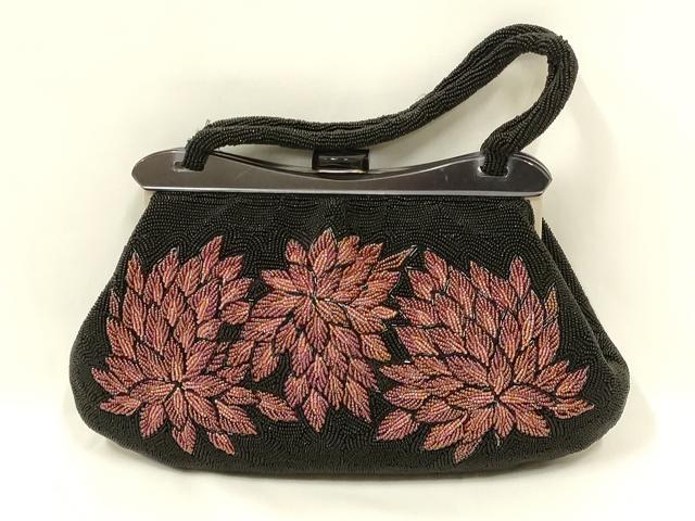 平和屋着物●和装小物　和装バッグ　ハンドバッグ　ビーズバッグ　花柄　逸品　AABL5398ay