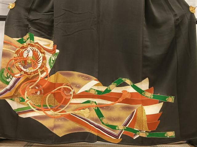 平和屋着物■豪華黒留袖　駒刺繍　鳳凰鏡裏文　暈し染め　金彩　正絹　逸品　AABL5401oa