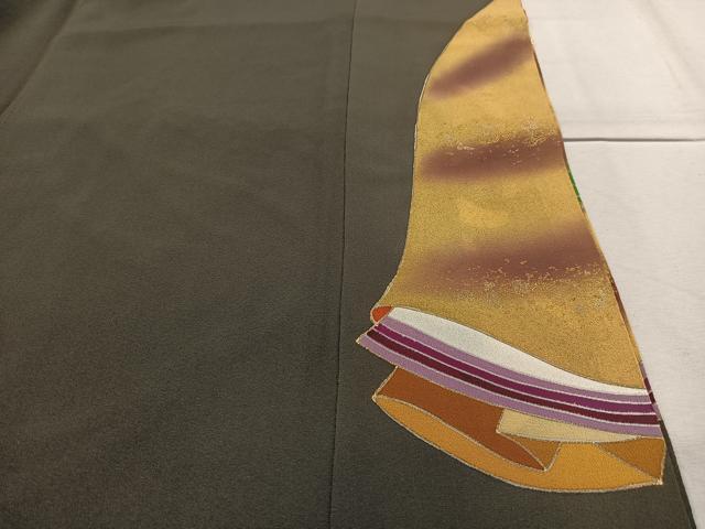 平和屋着物■豪華黒留袖　駒刺繍　鳳凰鏡裏文　暈し染め　金彩　正絹　逸品　AABL5401oa
