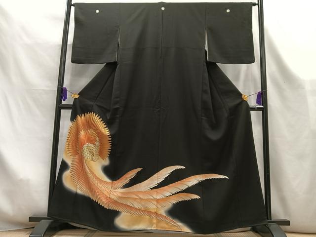 平和屋着物■豪華黒留袖　駒刺繍　孔雀　暈し染め　金銀糸　正絹　逸品　AABL5402oa