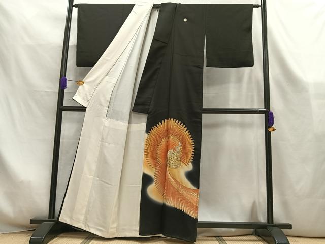 平和屋着物■豪華黒留袖　駒刺繍　孔雀　暈し染め　金銀糸　正絹　逸品　AABL5402oa