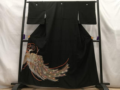 平和屋着物■豪華黒留袖　刺繍　孔雀文　金銀糸　洗える着物　AABL5410oa