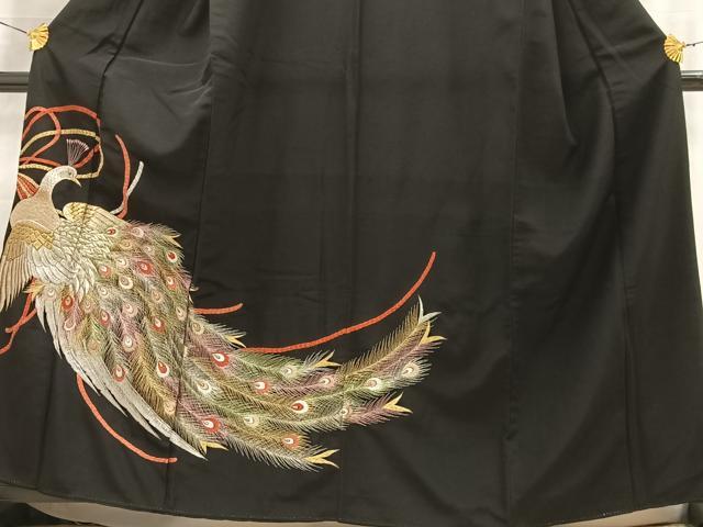 平和屋着物■豪華黒留袖　刺繍　孔雀文　金銀糸　洗える着物　AABL5410oa