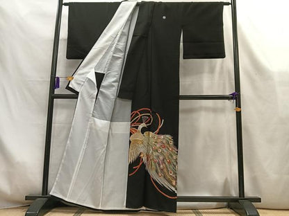 平和屋着物■豪華黒留袖　刺繍　孔雀文　金銀糸　洗える着物　AABL5410oa
