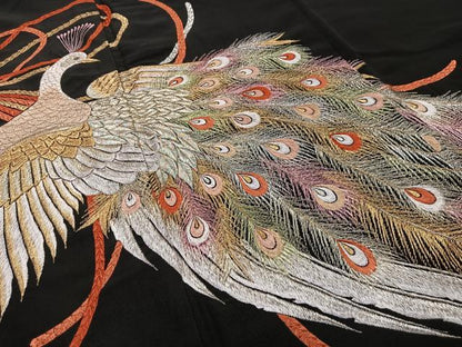 平和屋着物■豪華黒留袖　刺繍　孔雀文　金銀糸　洗える着物　AABL5410oa