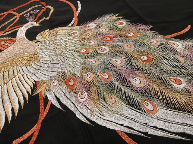 平和屋着物■豪華黒留袖　刺繍　孔雀文　金銀糸　洗える着物　AABL5410oa