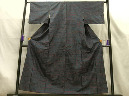 平和屋着物■上質な紬　幾何学文様　正絹　逸品　AABL5417oa