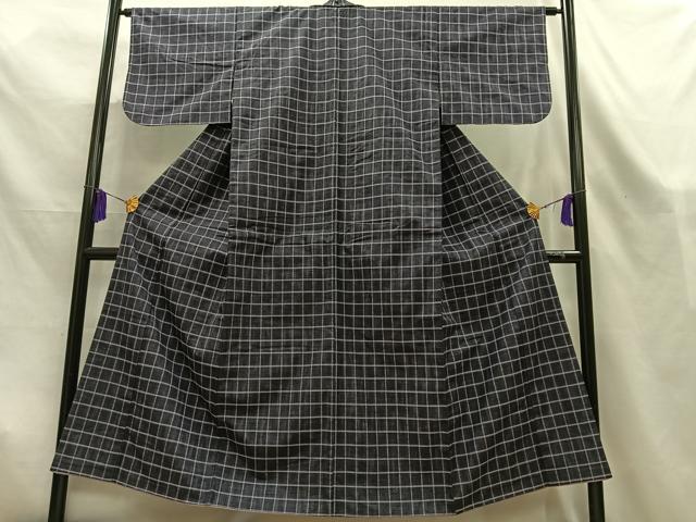 平和屋着物■上質な紬　格子　正絹　逸品　AABL5421oa