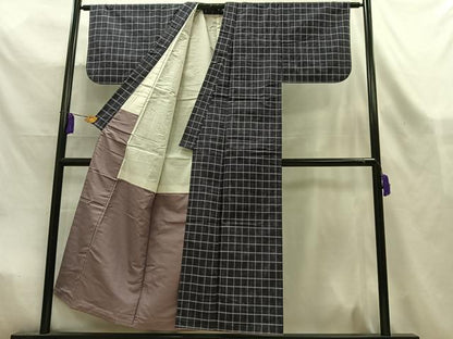 平和屋着物■上質な紬　格子　正絹　逸品　AABL5421oa