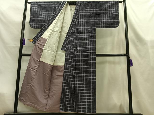 平和屋着物■上質な紬　格子　正絹　逸品　AABL5421oa