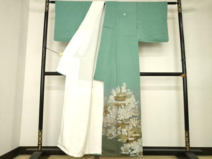 平和屋着物●豪華色留袖　総刺繍　蘇州刺繍　風景文　金糸　正絹　逸品　AABL5451ck