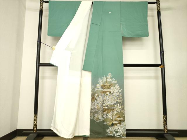 平和屋着物●豪華色留袖　総刺繍　蘇州刺繍　風景文　金糸　正絹　逸品　AABL5451ck