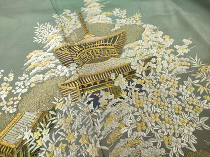 平和屋着物●豪華色留袖　総刺繍　蘇州刺繍　風景文　金糸　正絹　逸品　AABL5451ck