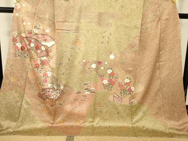 平和屋着物●訪問着　扇面花文　ロング丈　正絹　逸品　AABL5453ck