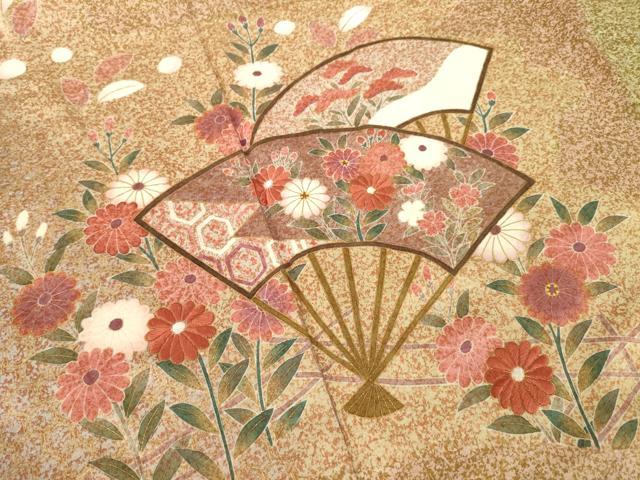 平和屋着物●訪問着　扇面花文　ロング丈　正絹　逸品　AABL5453ck