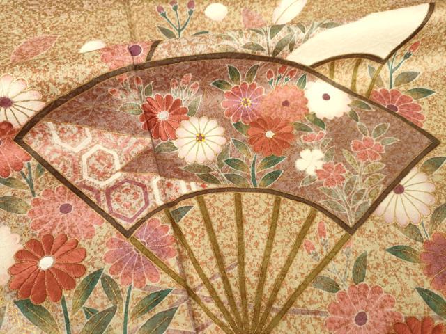 平和屋着物●訪問着　扇面花文　ロング丈　正絹　逸品　AABL5453ck