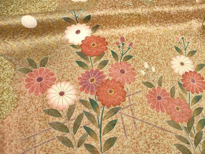 平和屋着物●訪問着　扇面花文　ロング丈　正絹　逸品　AABL5453ck