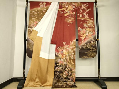 平和屋着物●豪華振袖　駒刺繍　御所車花文　暈し染め　金彩　ロング丈　正絹　逸品　AABL5455ck