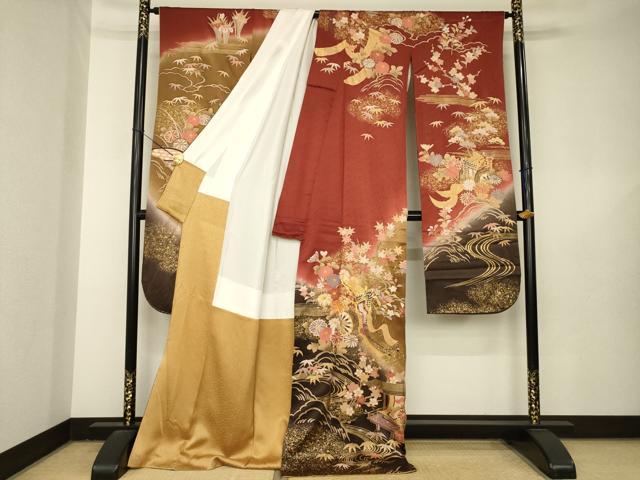 平和屋着物●豪華振袖　駒刺繍　御所車花文　暈し染め　金彩　ロング丈　正絹　逸品　AABL5455ck
