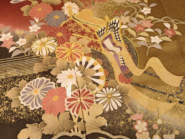 平和屋着物●豪華振袖　駒刺繍　御所車花文　暈し染め　金彩　ロング丈　正絹　逸品　AABL5455ck