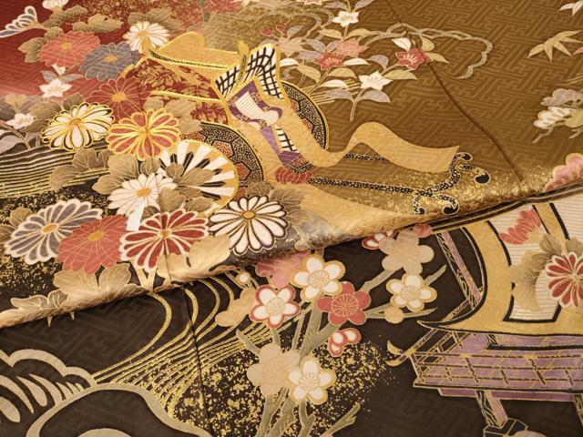平和屋着物●豪華振袖　駒刺繍　御所車花文　暈し染め　金彩　ロング丈　正絹　逸品　AABL5455ck