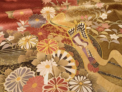 平和屋着物●豪華振袖　駒刺繍　御所車花文　暈し染め　金彩　ロング丈　正絹　逸品　AABL5455ck