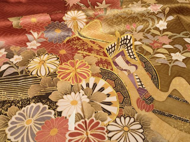 平和屋着物●豪華振袖　駒刺繍　御所車花文　暈し染め　金彩　ロング丈　正絹　逸品　AABL5455ck