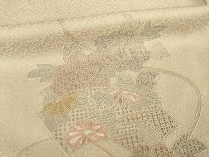 平和屋着物●訪問着　総刺繍　中国三大刺繍　スワトウ刺繍　汕頭刺繍　相良刺繍　地紙花文　正絹　逸品　AABL5456ck