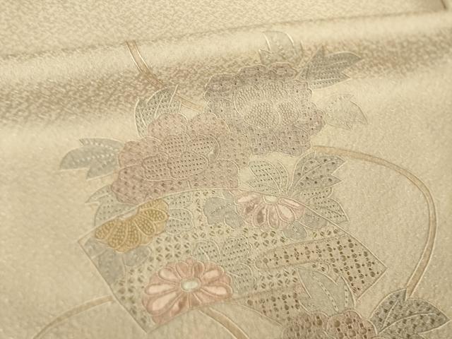 平和屋着物●訪問着　総刺繍　中国三大刺繍　スワトウ刺繍　汕頭刺繍　相良刺繍　地紙花文　正絹　逸品　AABL5456ck