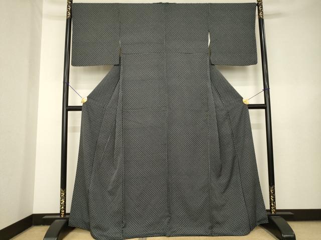 平和屋着物●上質な小紋　格子　黒地　正絹　逸品　AABL5457ck