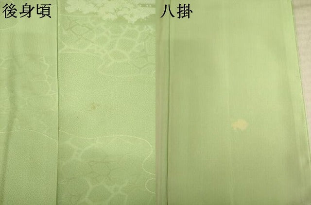 平和屋着物●上質な色無地　風景地紋　山葵色　正絹　逸品　AABL5460ck