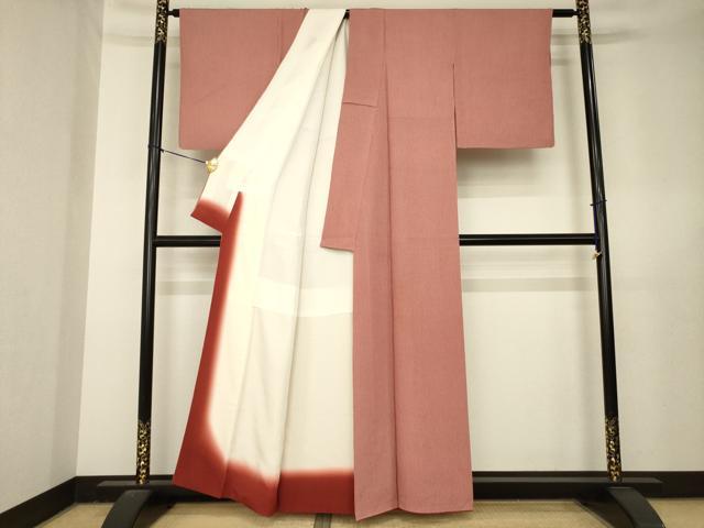 平和屋着物●樋口実　江戸小紋　万筋　白色×赤紅色　正絹　逸品　AABL5463ck