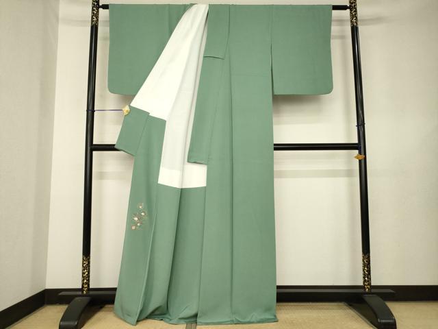 平和屋着物●上質な色無地　利休鼠色　正絹　逸品　AABL5466ck