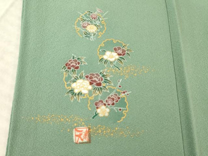 平和屋着物●上質な色無地　利休鼠色　正絹　逸品　AABL5466ck