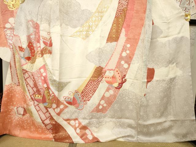 平和屋着物●創業460年・千總　振袖　絞り　駒刺繍　舞蝶文　正絹　逸品　AABL5467ck