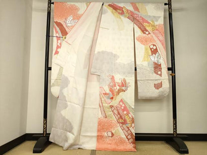 平和屋着物●創業460年・千總　振袖　絞り　駒刺繍　舞蝶文　正絹　逸品　AABL5467ck