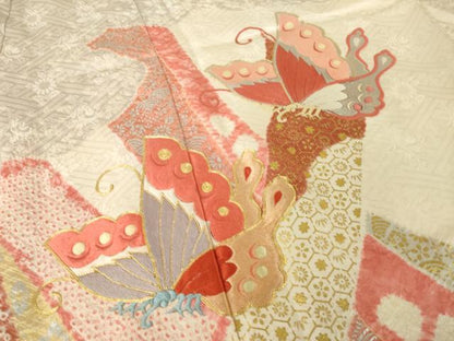 平和屋着物●創業460年・千總　振袖　絞り　駒刺繍　舞蝶文　正絹　逸品　AABL5467ck
