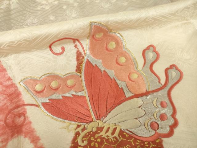 平和屋着物●創業460年・千總　振袖　絞り　駒刺繍　舞蝶文　正絹　逸品　AABL5467ck